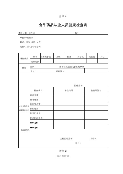 食品药品从业人员健康检查表、常见化脓性、渗出性皮肤病、肺结核胸部影像学表现、细菌性和阿米巴性痢疾鉴别