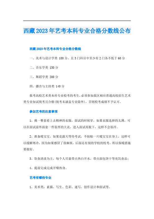 西藏2023年艺考本科专业合格分数线公布