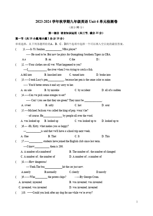 2023-2024学年秋学期人教版九年级英语Unit 6单元检测卷附答案