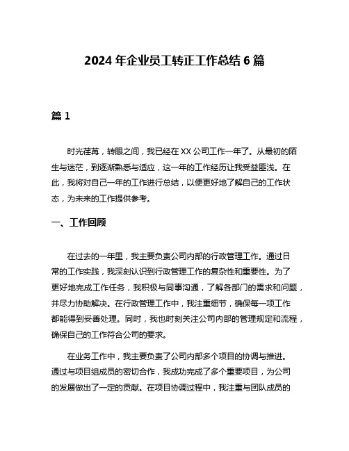 2024年企业员工转正工作总结6篇