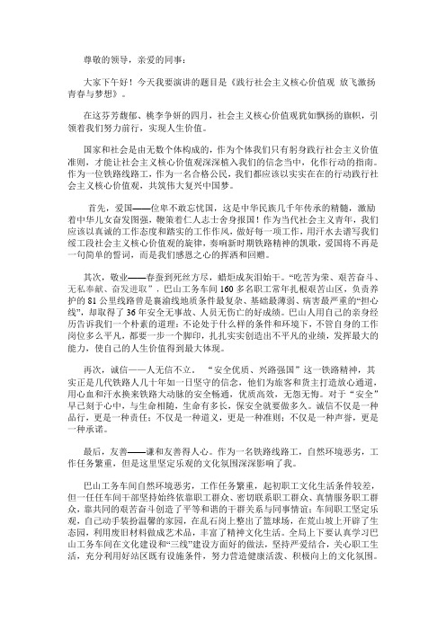 践行社会主义核心价值观 放飞激扬青春与梦想