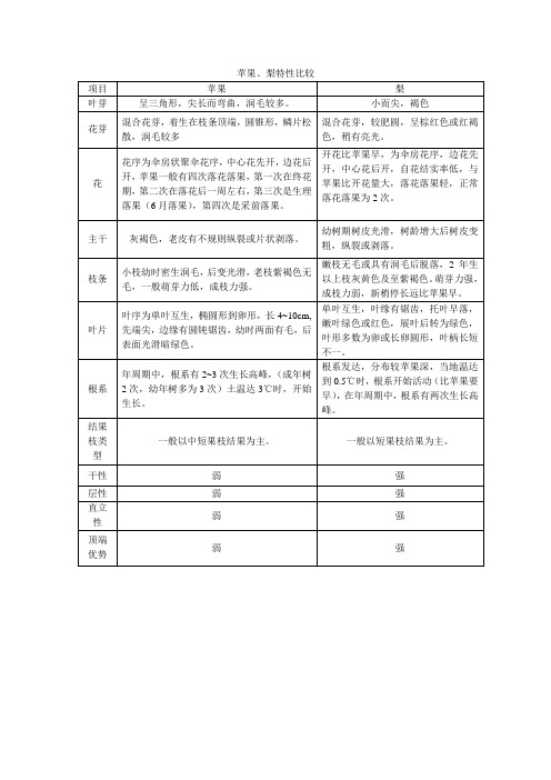 苹果、梨特性比较