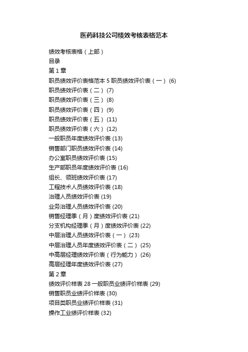 医药科技公司绩效考核表格范本