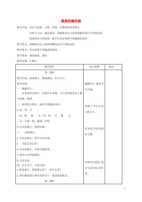 四年级语文下册 爱美的梅花鹿 2教案 长版