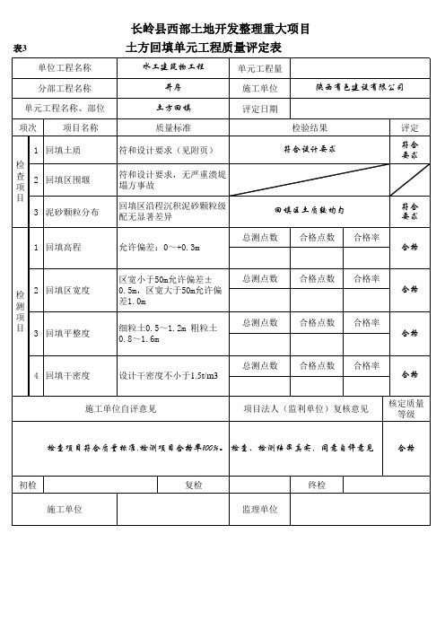 土方回填单元工程质量评定表(例表)