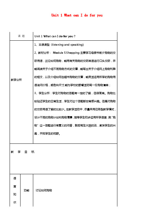 七年级英语下册Module5ShoppingUnit1WhatcanIdoforyou教学设计新版外