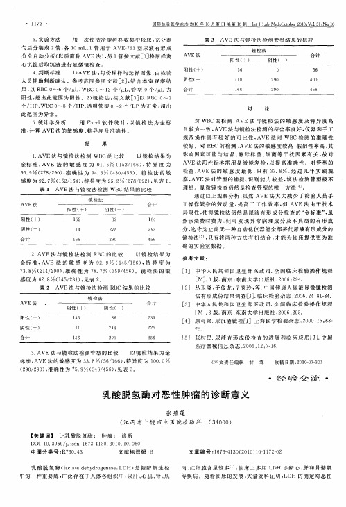 乳酸脱氢酶对恶性肿瘤的诊断意义