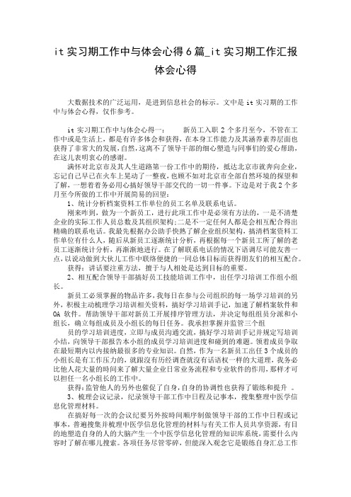 it实习期工作中与体会心得6篇_it实习期工作汇报体会心得