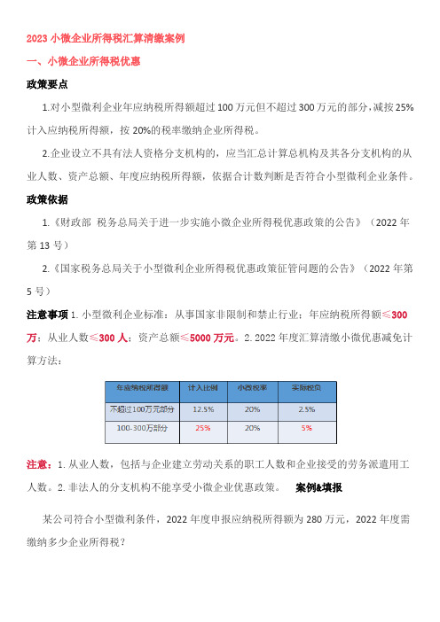 2023小微企业汇算清缴申报填写案例