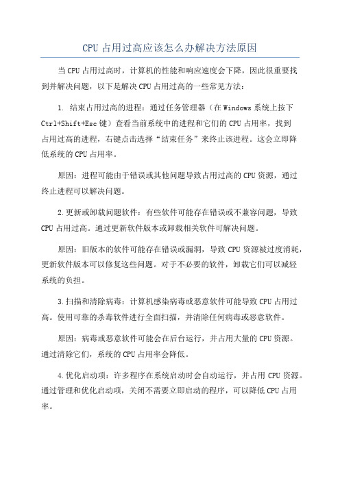 CPU占用过高应该怎么办解决方法原因