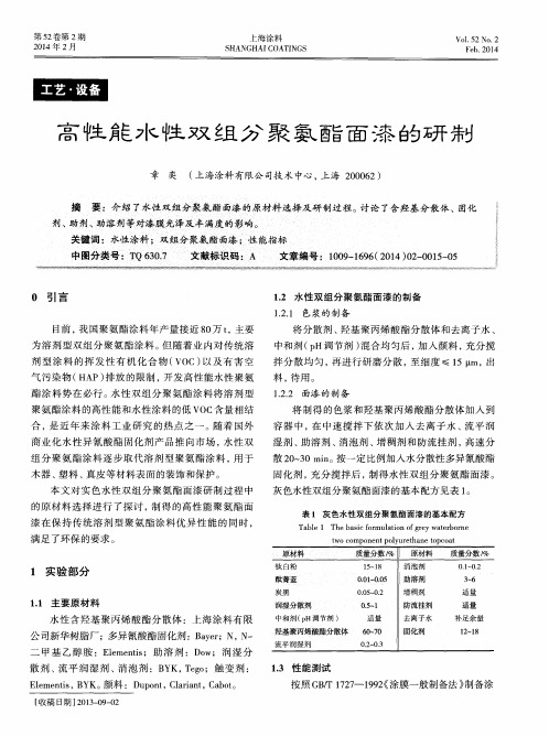 高性能水性双组分聚氨酯面漆的研制