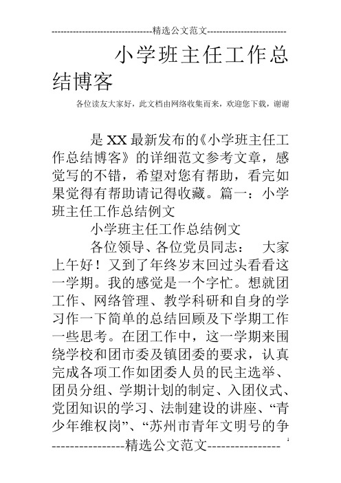 小学班主任工作总结博客