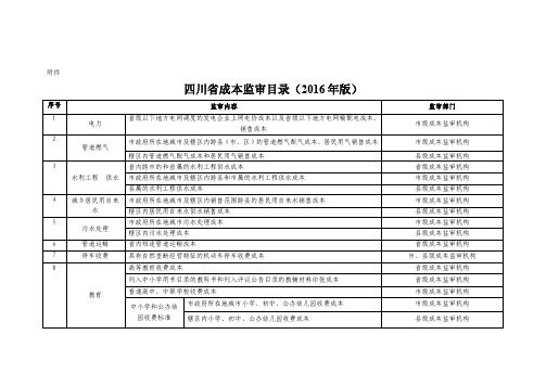 《四川省定价成本监审目录（2016年版）》-附件