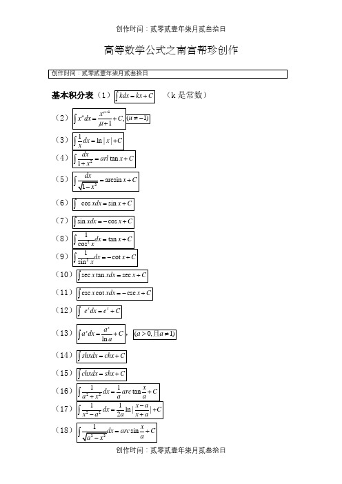 高等数学公式(定积分 微积分 三角函数 导函数 等等 应有尽有)  值得搜藏