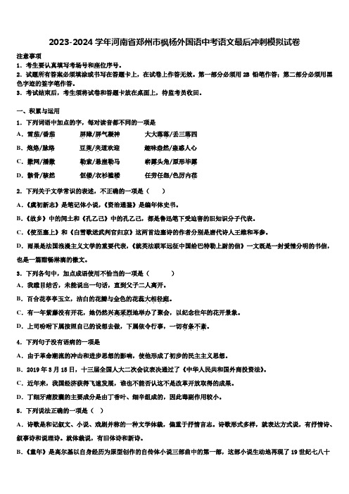 2023-2024学年河南省郑州市枫杨外国语中考语文最后冲刺模拟试卷含解析