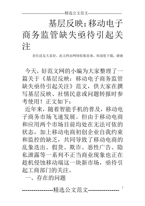 基层反映：移动电子商务监管缺失亟待引起关注