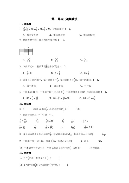 小学数学人教版(2024)六年级上第一单元 分数乘法(含答案)