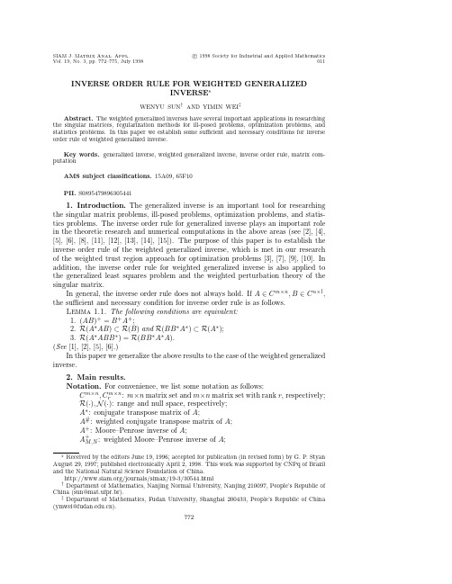 INVERSE ORDER RULE FOR WEIGHTED GENERALIZED INVERSE #