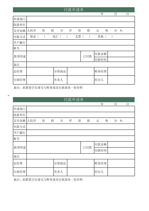 借支单、付款申请单、费用报销单