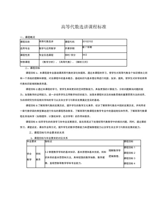 高等代数选讲课程标准