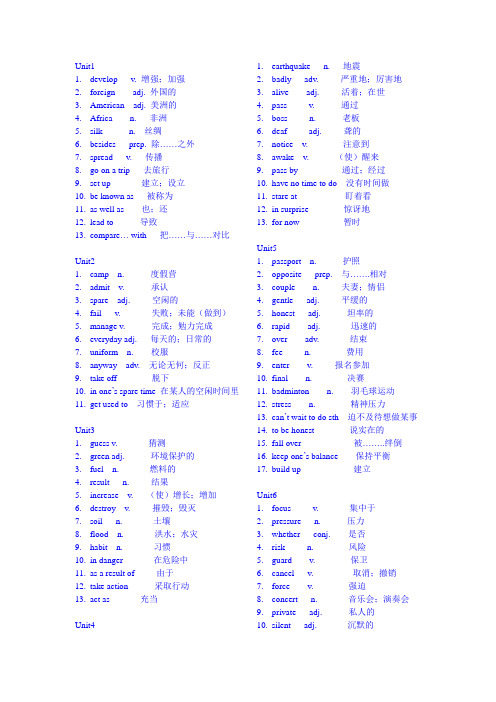 九年级下册高频单词词组(中文)