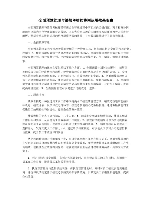 全面预算管理与绩效考核的协同运用效果观察