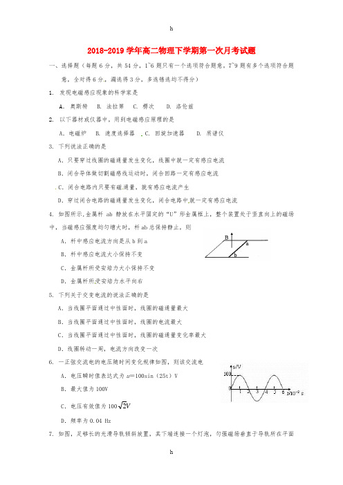 2018-2019学年高二物理下学期第一次月考试题