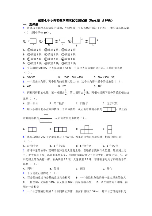 成都七中小升初数学期末试卷测试题（Word版 含解析）