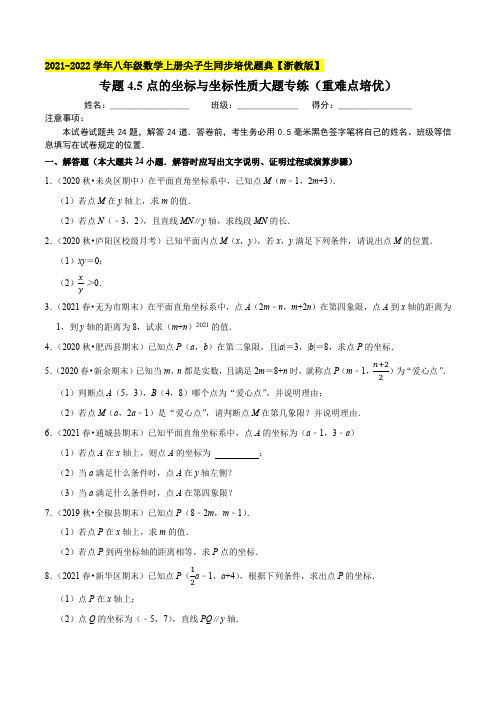 点的坐标与坐标性质大题专练(重难点培优)-八年级数学上册尖子生同步培优题典(原卷版)【浙教版】