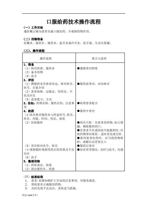 口服给药技术操作流程及评分标准