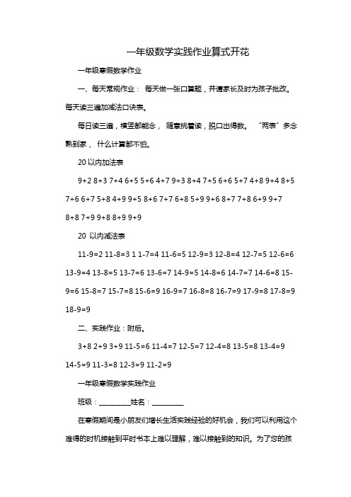 一年级数学实践作业算式开花