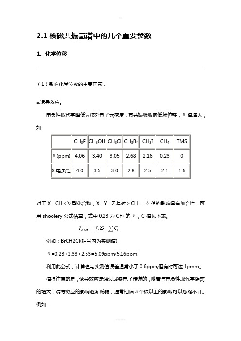 核磁共振氢谱中的几个重要参数