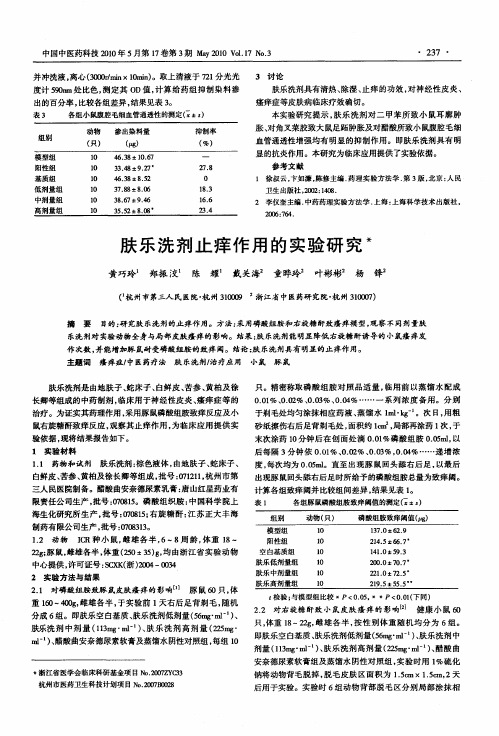 肤乐洗剂止痒作用的实验研究