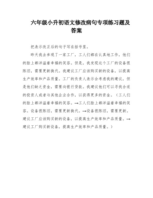 六年级小升初语文修改病句专项练习题及答案