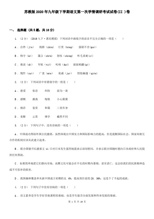 苏教版2020年九年级下学期语文第一次学情调研考试试卷(II )卷