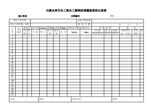 水工隧洞回填灌浆原始记录表!