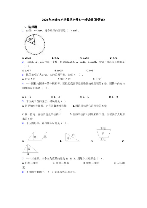 2020年宿迁市小学数学小升初一模试卷(带答案)