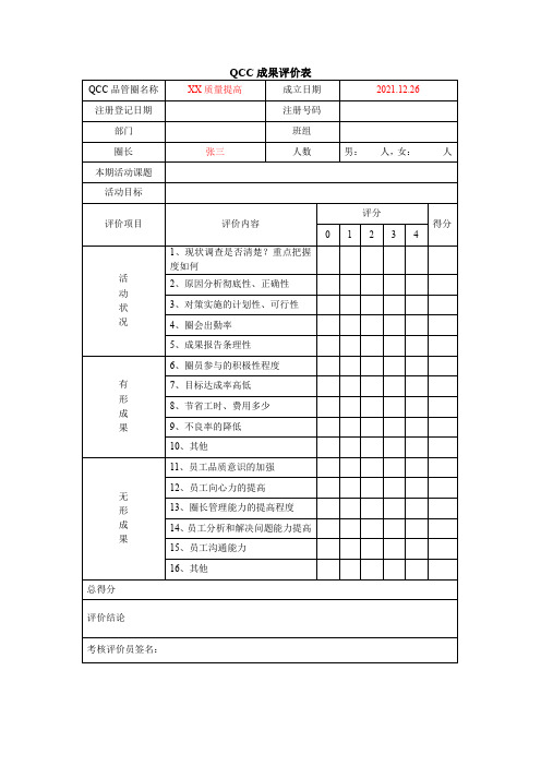 QCC成果评价表