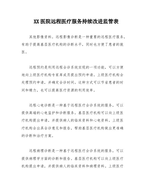 XX医院远程医疗服务持续改进监管表