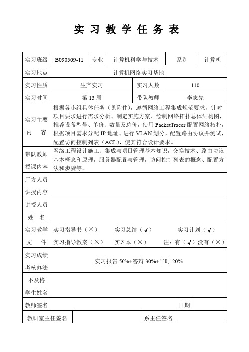 2010(B090509-11)《网络系统集成》生产实习计划和教学任务表