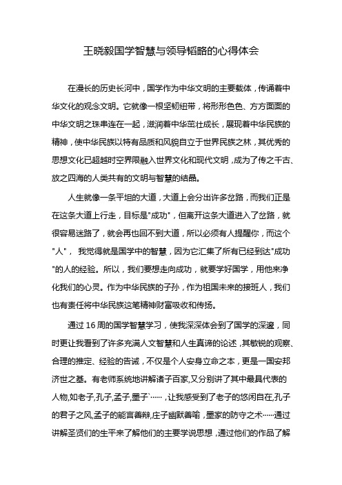 王晓毅国学智慧与领导韬略的心得体会