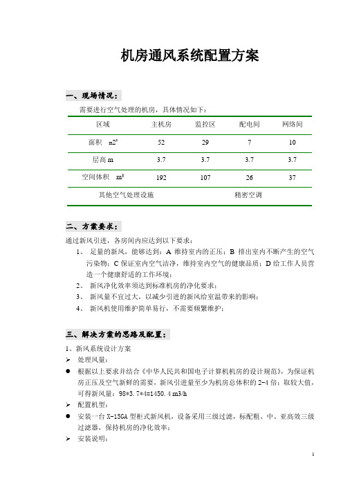机房通风系统配置方案