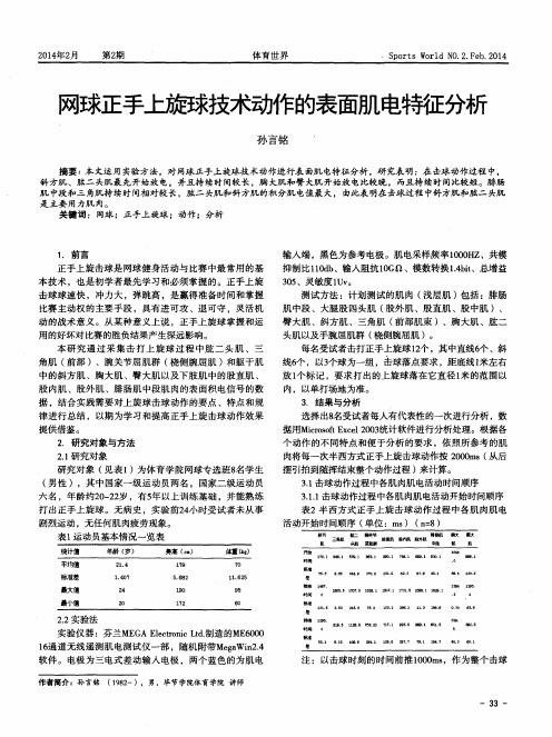 网球正手上旋球技术动作的表面肌电特征分析