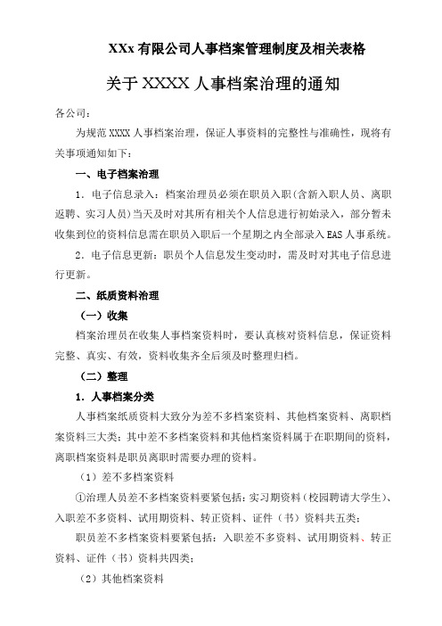 XXx有限公司人事档案管理制度及相关表格