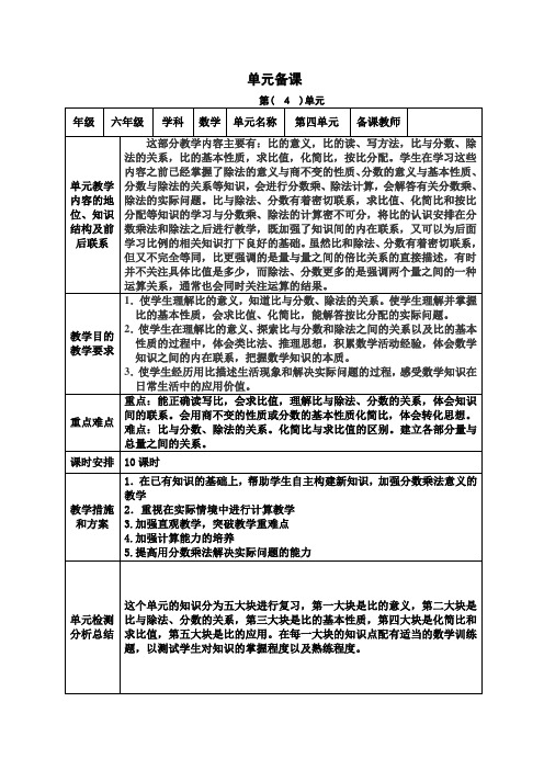 六年级数学第四单元备课