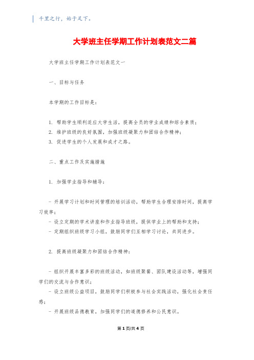 大学班主任学期工作计划表范文二篇