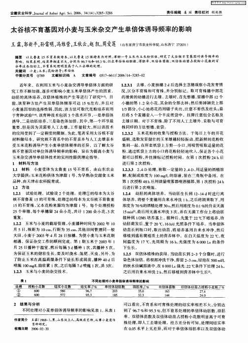 太谷核不育基因对小麦与玉米杂交产生单倍体诱导频率的影响