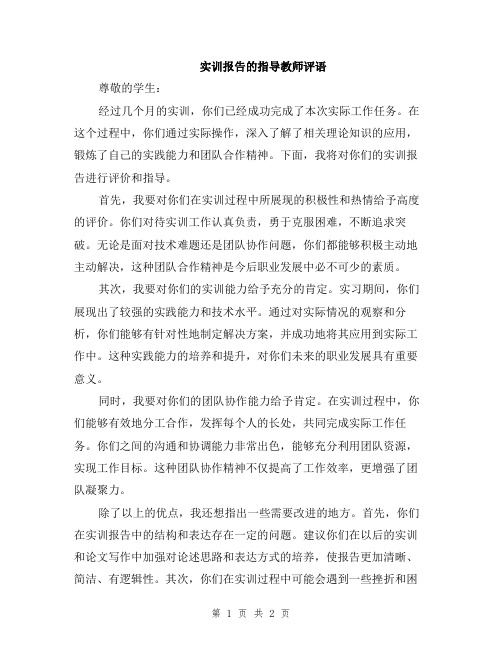 实训报告的指导教师评语