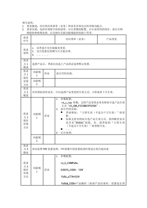 业务需求整理模板