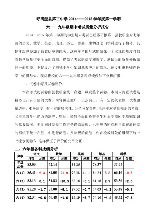 三中六--九年级期末考试质量分析报告潘存娟